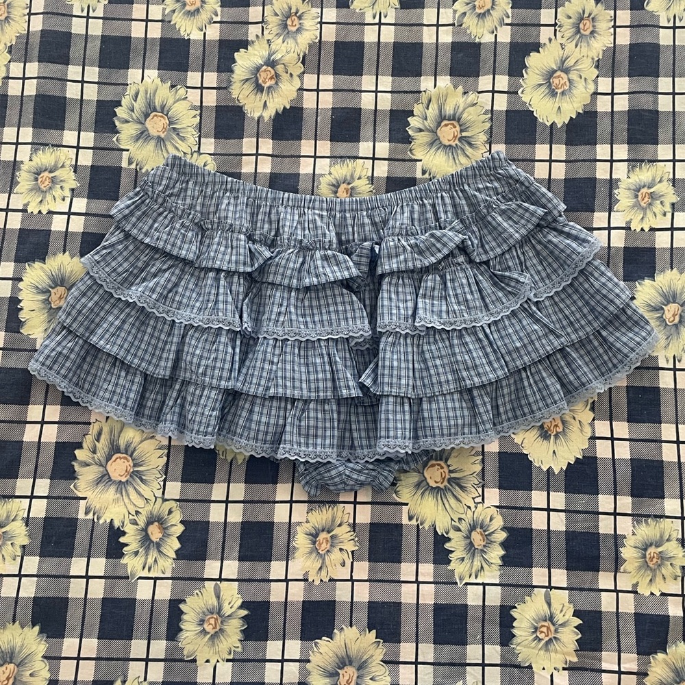 Aritzia Sunday Best Blue check Theo poplin skort size small NWOT - Picture 4 of 7